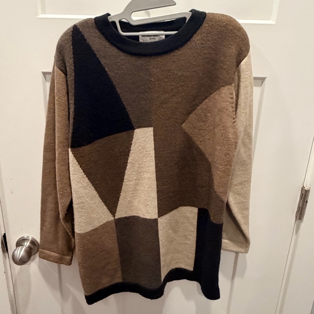 Alfred Dunner Petite PM Abstract Colorblock Sweater Brown Neutral Knit